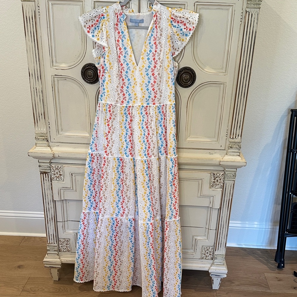 Antonio Melani Embroidered Ruffle Eyelet Maxi Dress. Size 2.